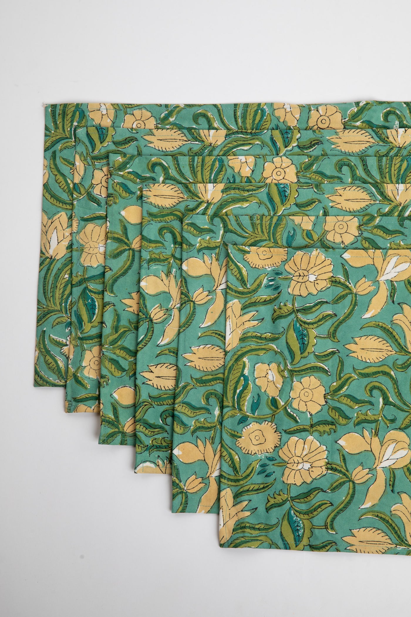 Aquamarine floral block print placemat set of 6 cotton placemats
