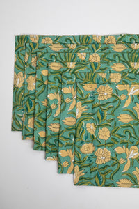 Aquamarine floral block print placemat set of 6 cotton placemats