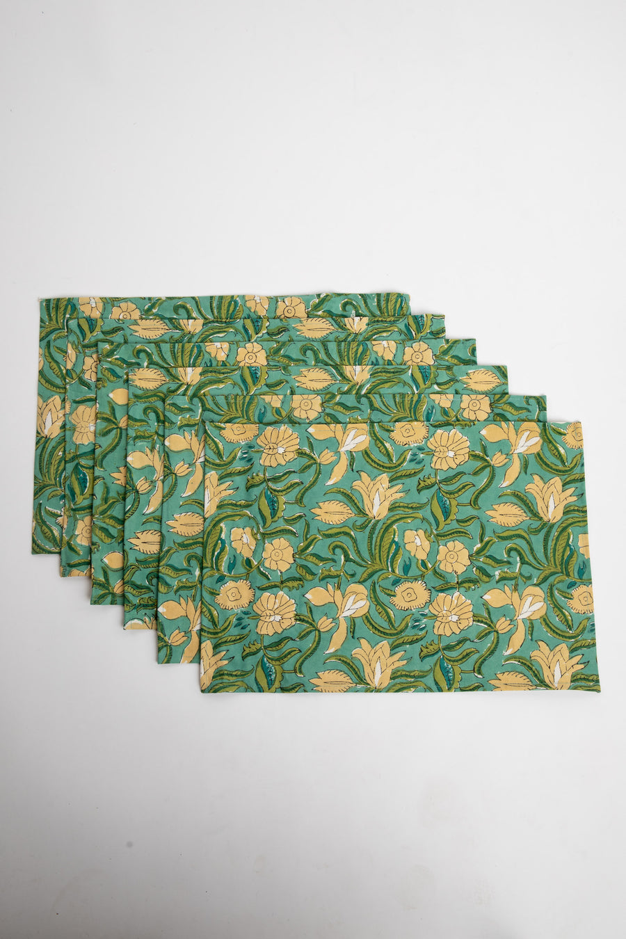 Aquamarine floral block print placemat set of 6 cotton placemats