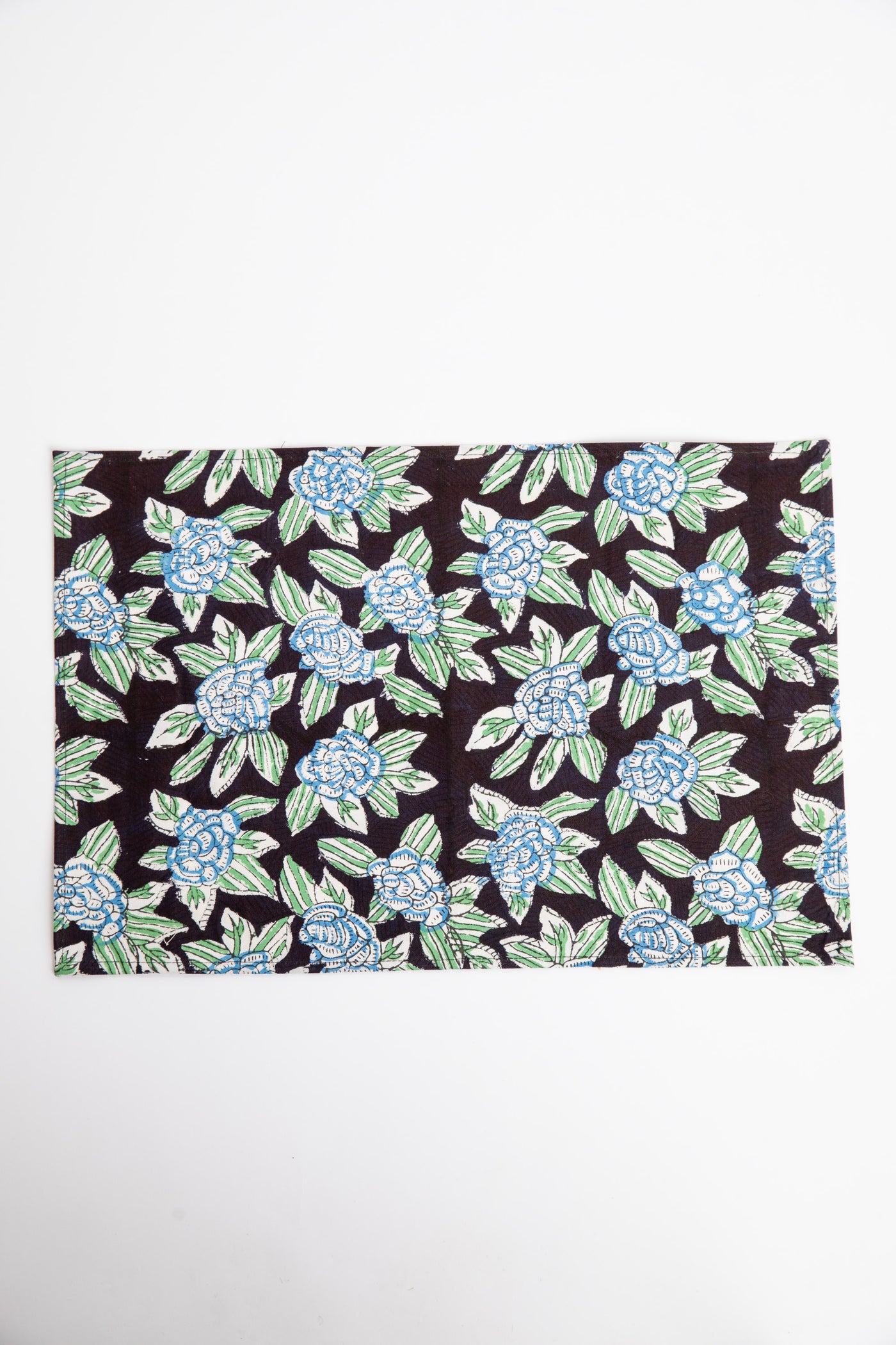 Black floral block print placemat set of 6 cotton placemats
