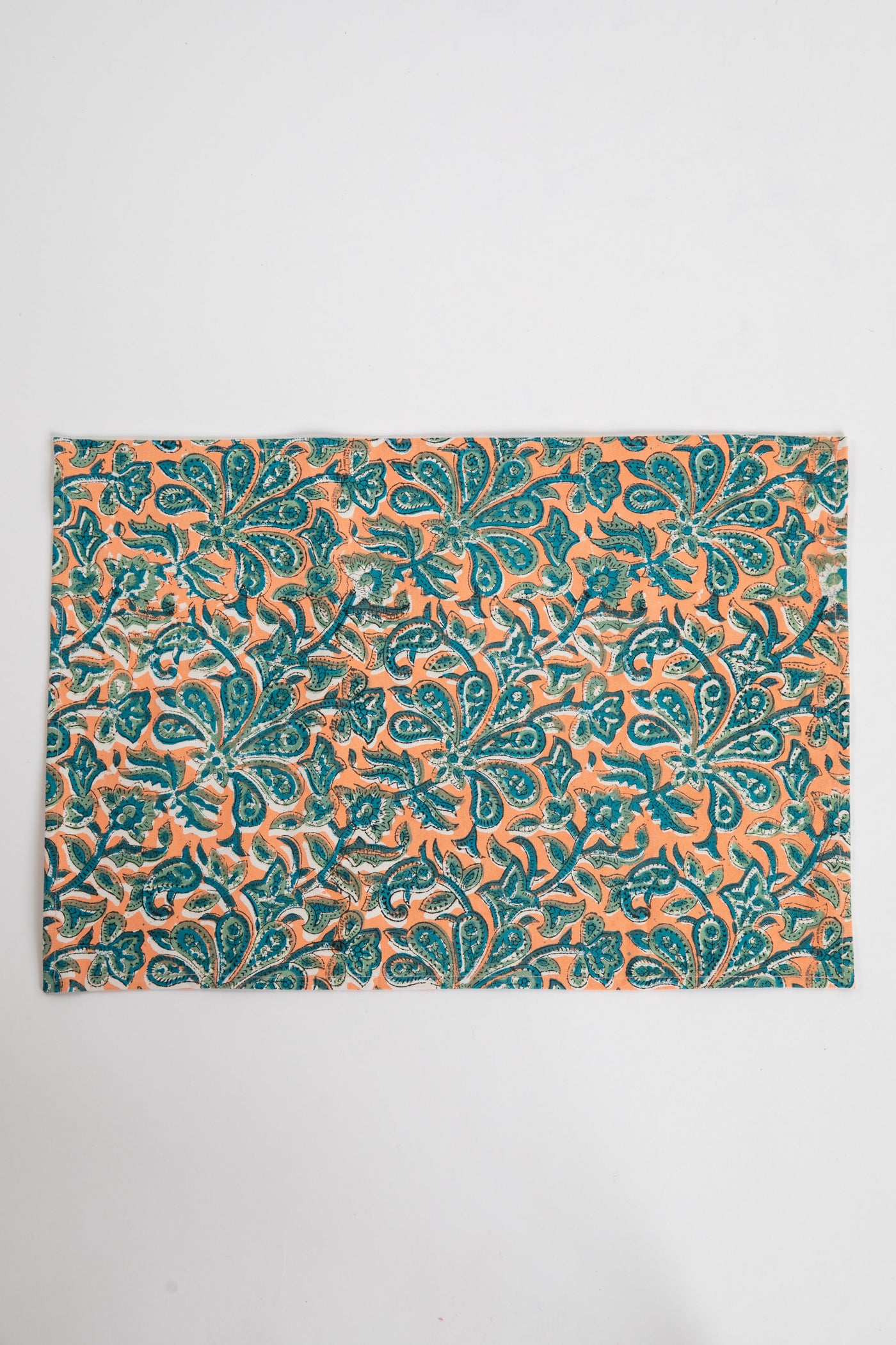 Dusty Coral floral block print placemat set of 6 cotton placemats