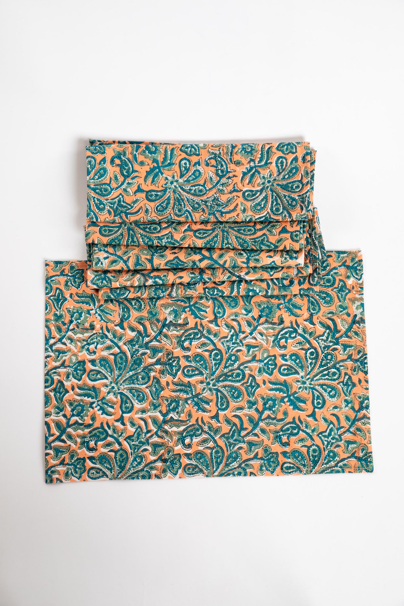 Dusty Coral floral block print placemat set of 6 cotton placemats