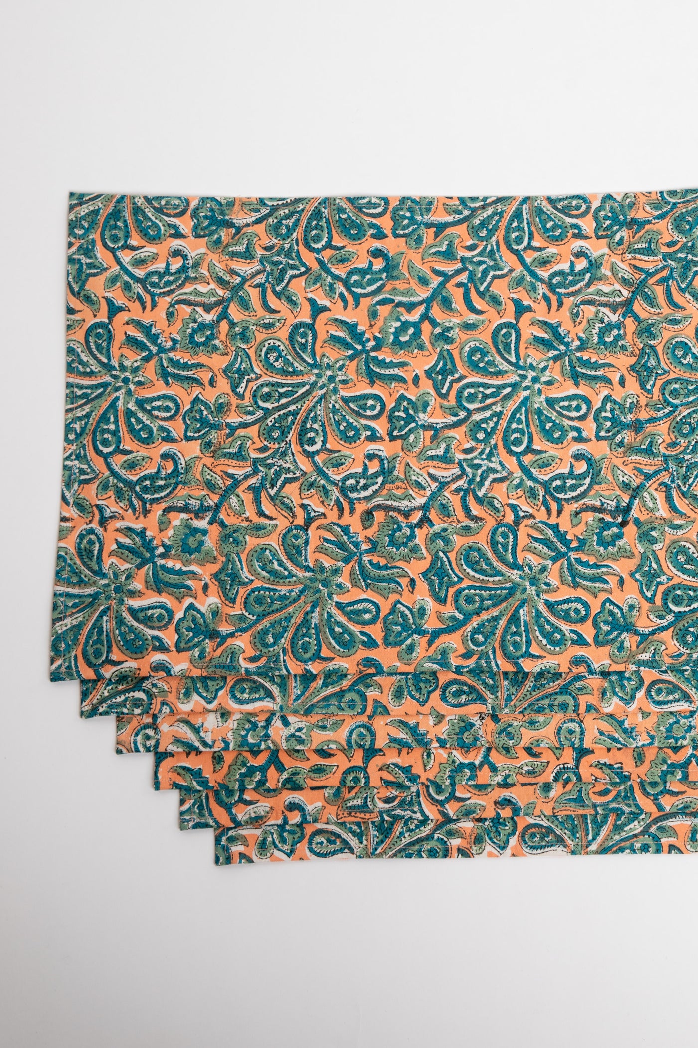 Dusty Coral floral block print placemat set of 6 cotton placemats