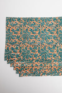 Dusty Coral floral block print placemat set of 6 cotton placemats