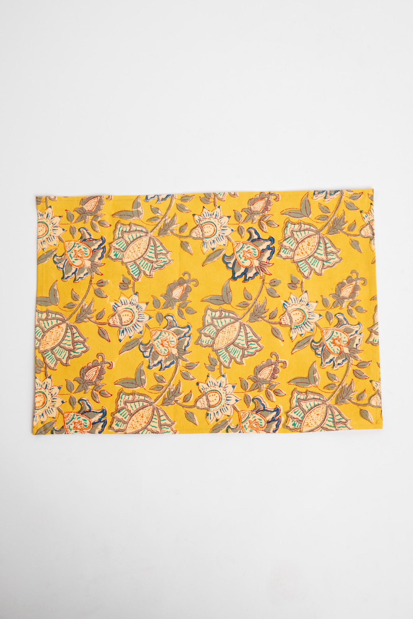 Marigold Yellow floral block print placemat set of 6 cotton placemats