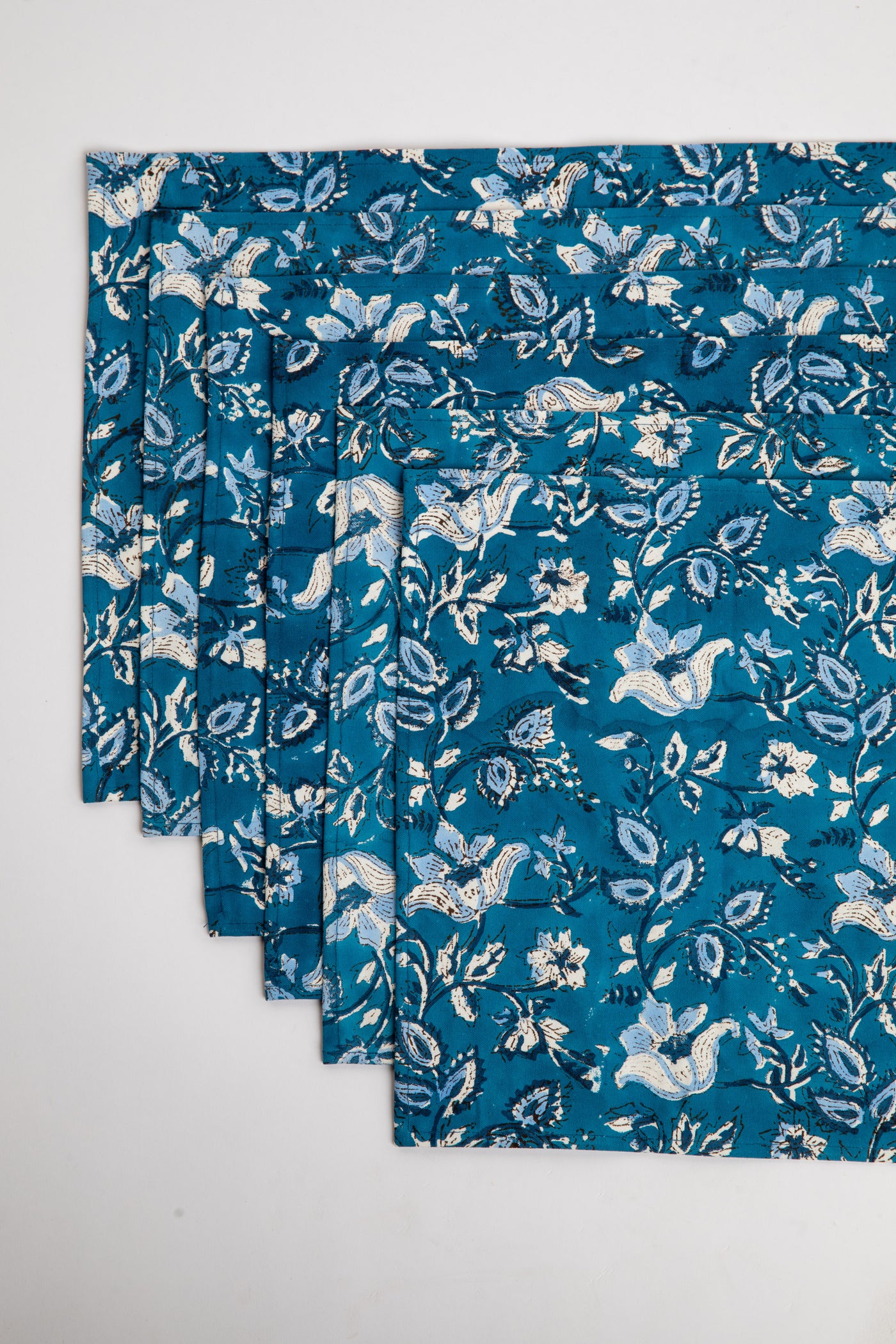 Storm Blue floral block print placemat set of 6 cotton placemats