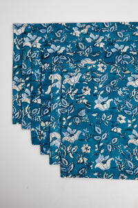 Storm Blue floral block print placemat set of 6 cotton placemats