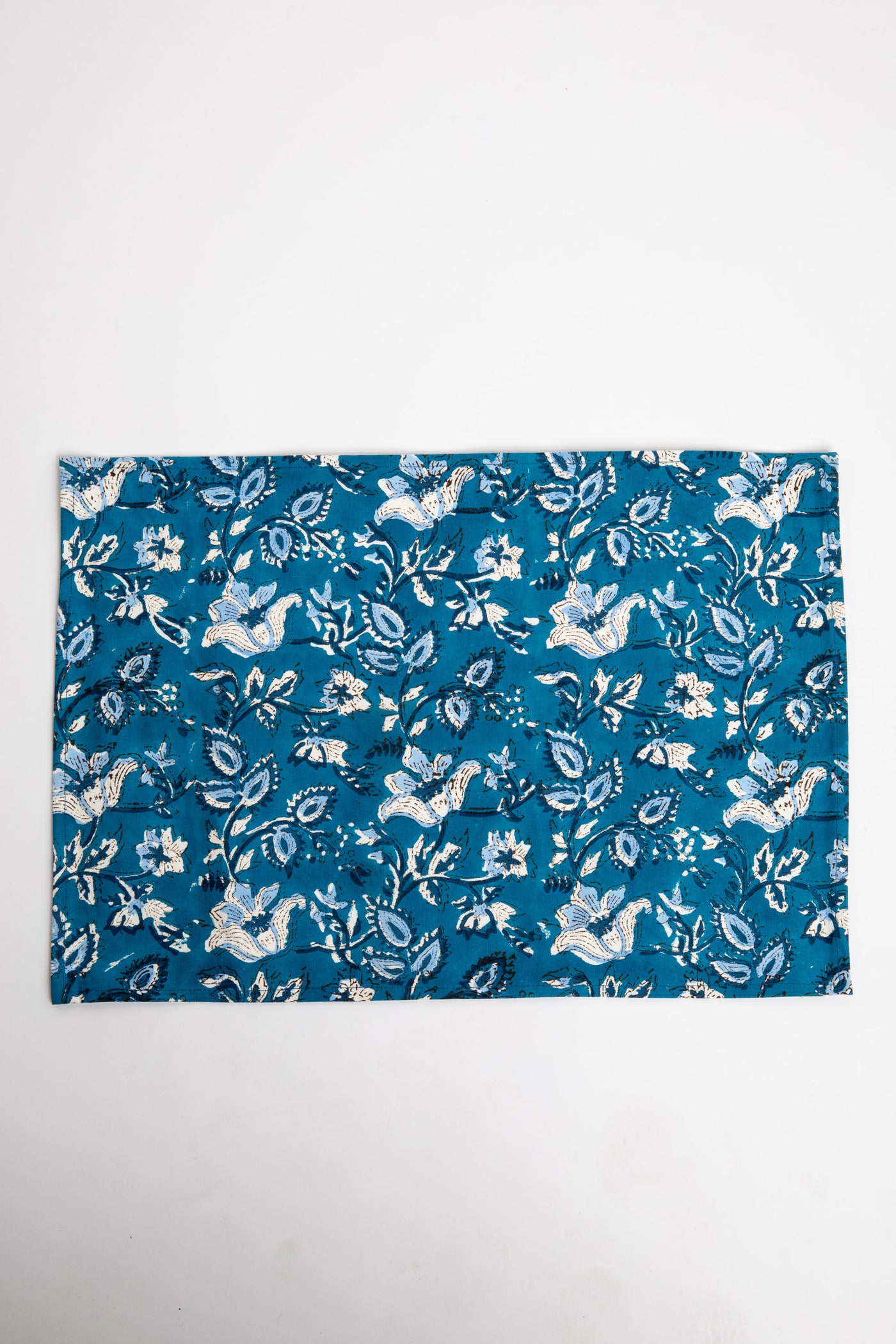 Storm Blue floral block print placemat set of 6 cotton placemats
