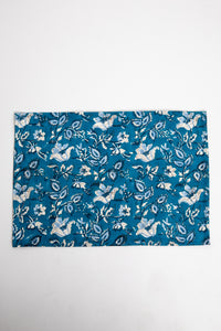Storm Blue floral block print placemat set of 6 cotton placemats