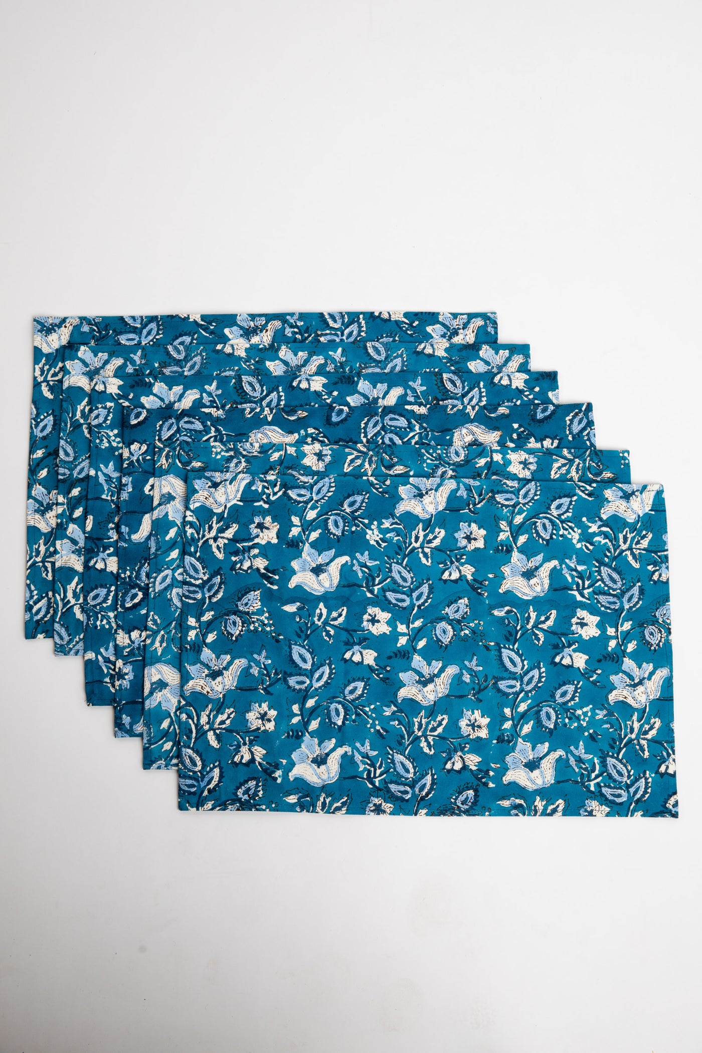 Storm Blue floral block print placemat set of 6 cotton placemats