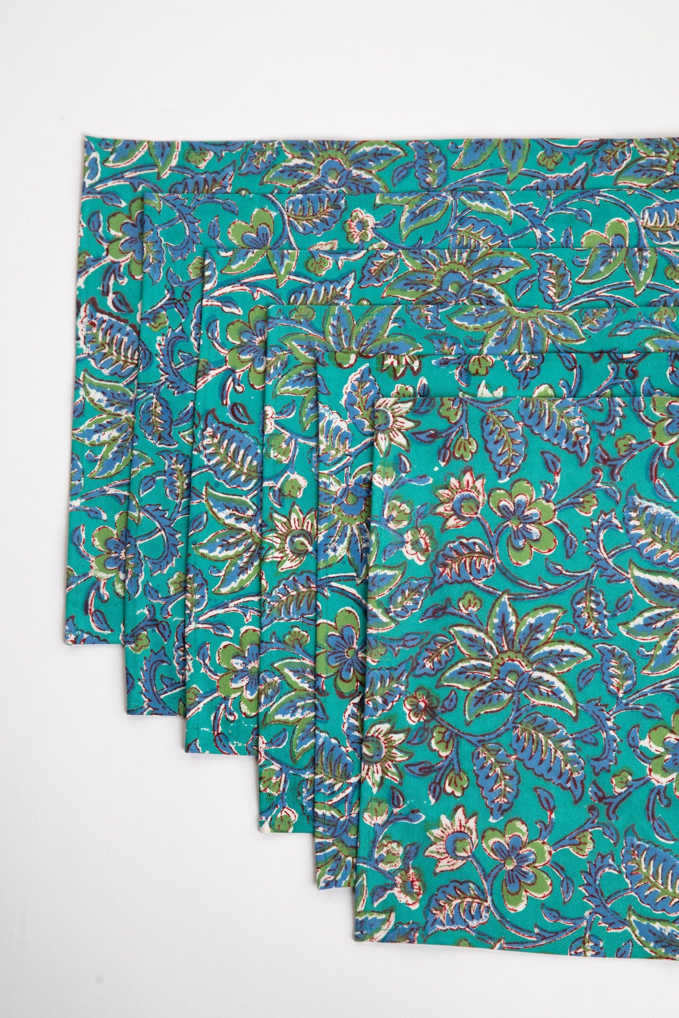 Turquoise floral block print placemat set of 6 cotton placemats