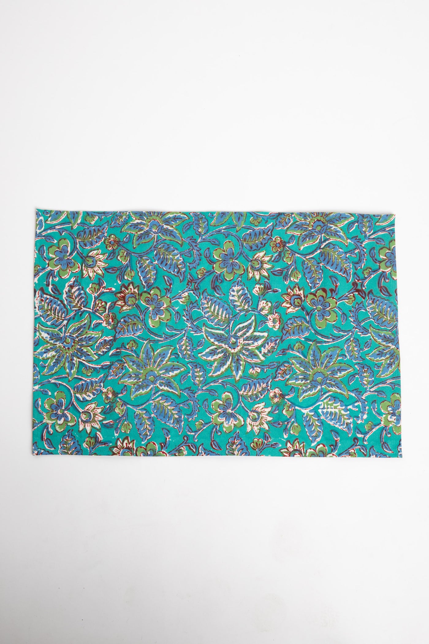 Turquoise floral block print placemat set of 6 cotton placemats