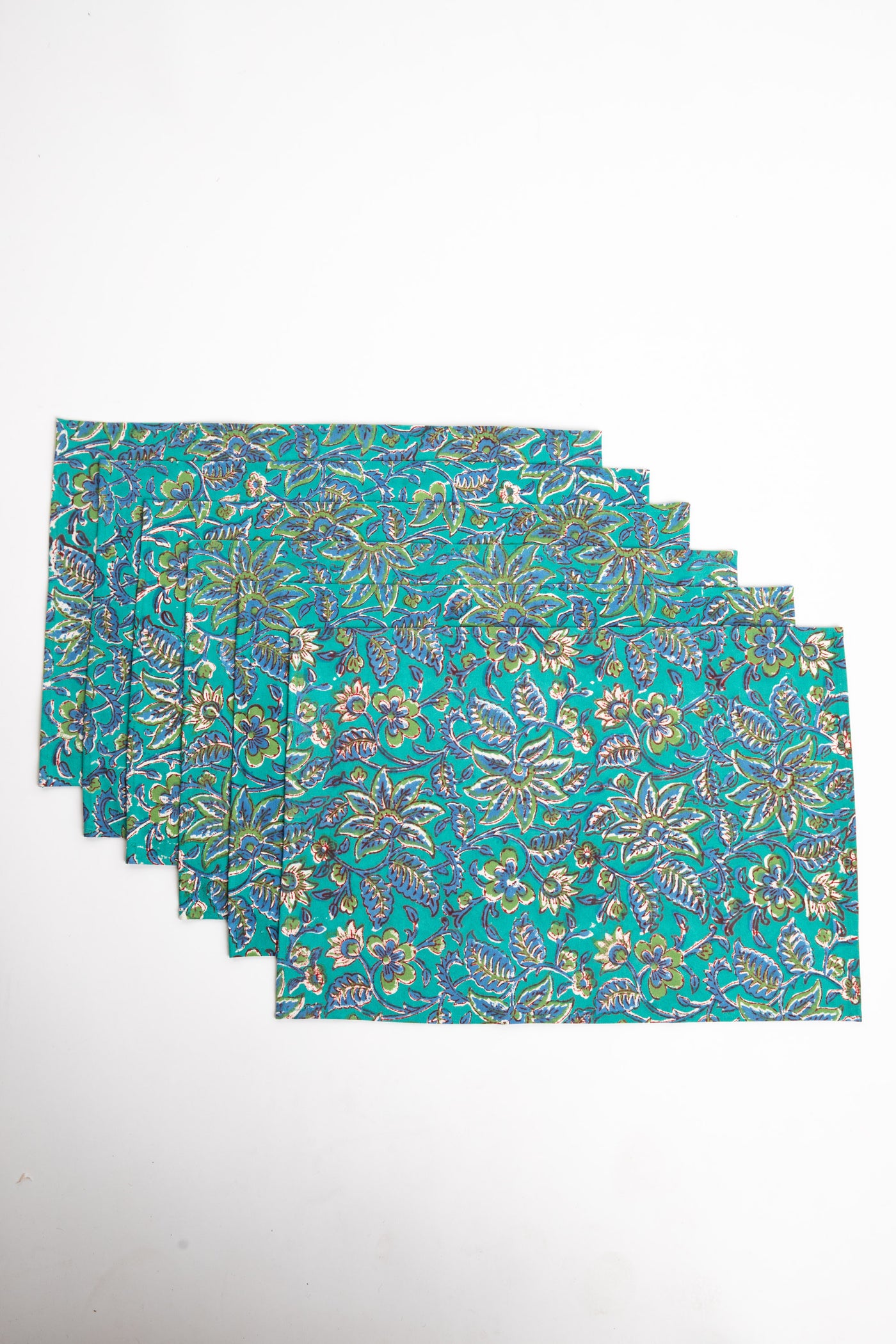 Turquoise floral block print placemat set of 6 cotton placemats
