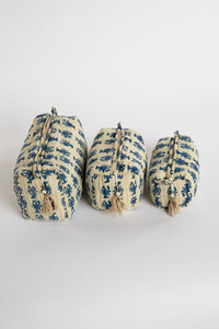 Quilted block print bag in blue lobster. Available in 3 sizes.