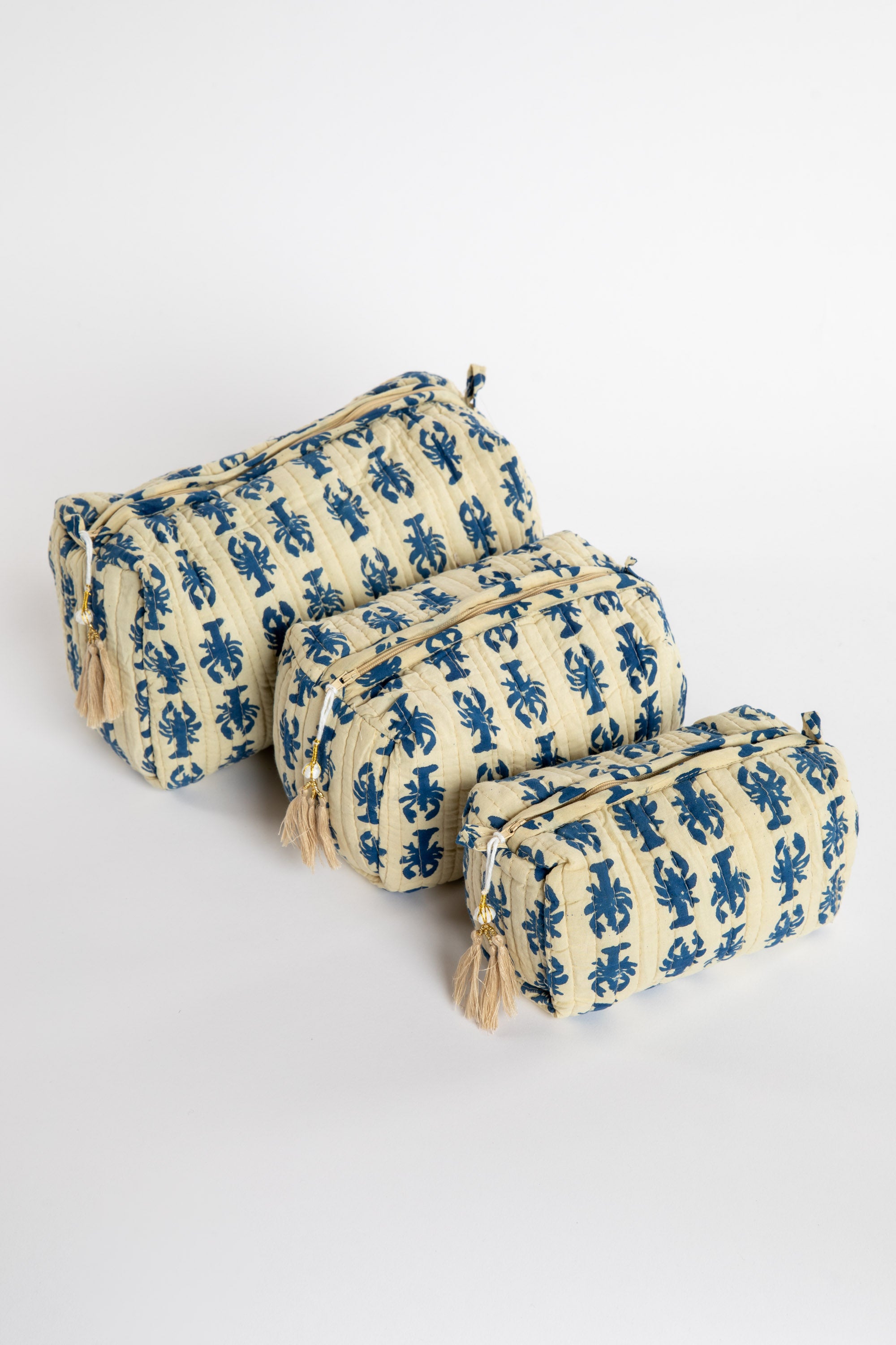 Quilted Block Print Bag | Cotton Travel & Cosmetic Organizer