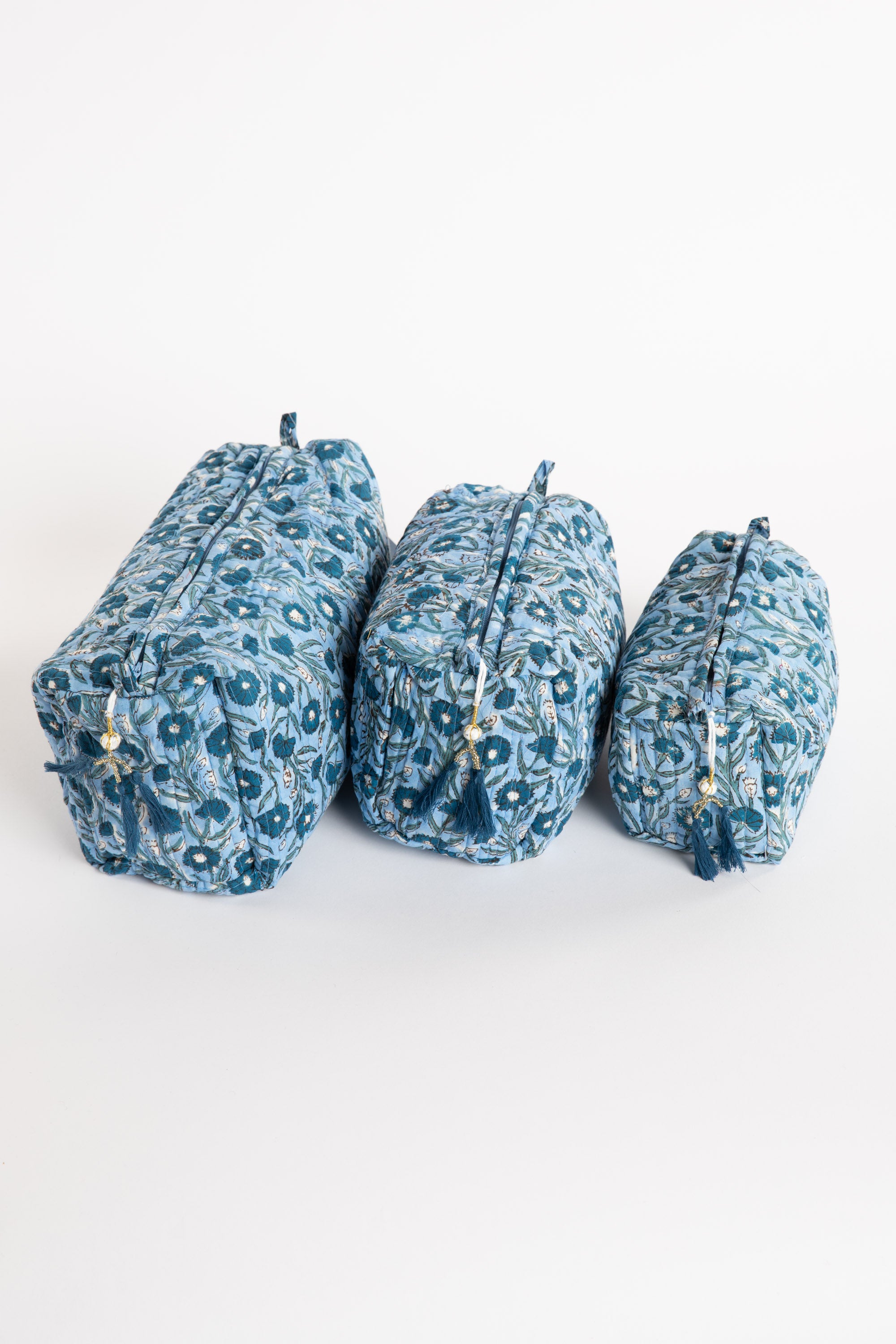 Quilted Block Print Bag | Cotton Travel & Cosmetic Organizer