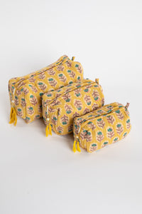 Quilted block print bag in yellow Mustard floral. Available in 3 sizes.