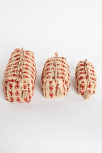 Quilted block print bag in red lobster. Available in 3 sizes.