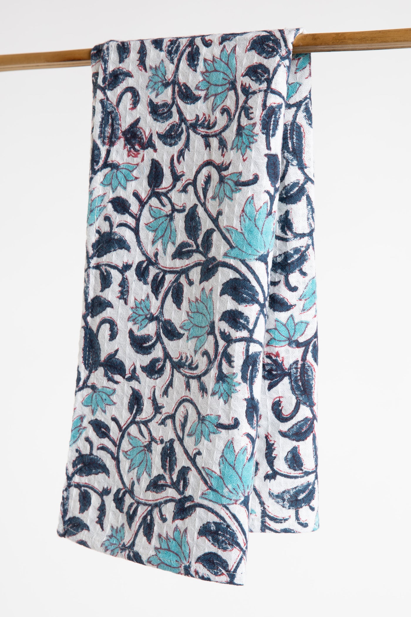 Blue Floral Block Print Cotton Dish Towel