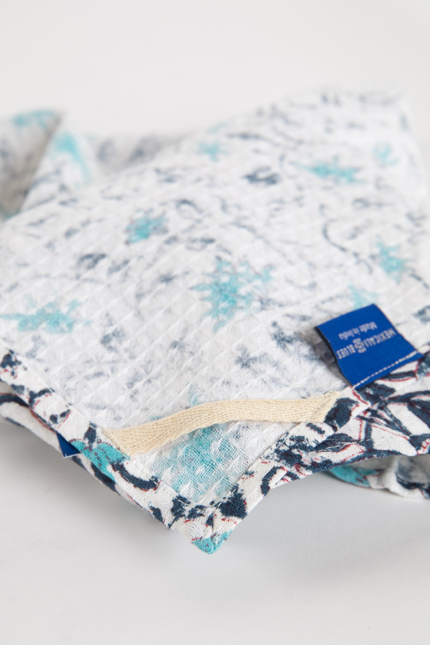 Blue Floral Block Print Cotton Dish Towel