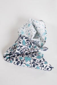 Blue Floral Block Print Cotton Dish Towel