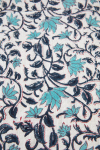 Blue Floral Block Print Cotton Dish Towel
