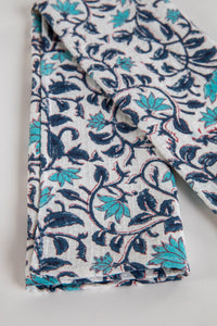 Blue Floral Block Print Cotton Dish Towel