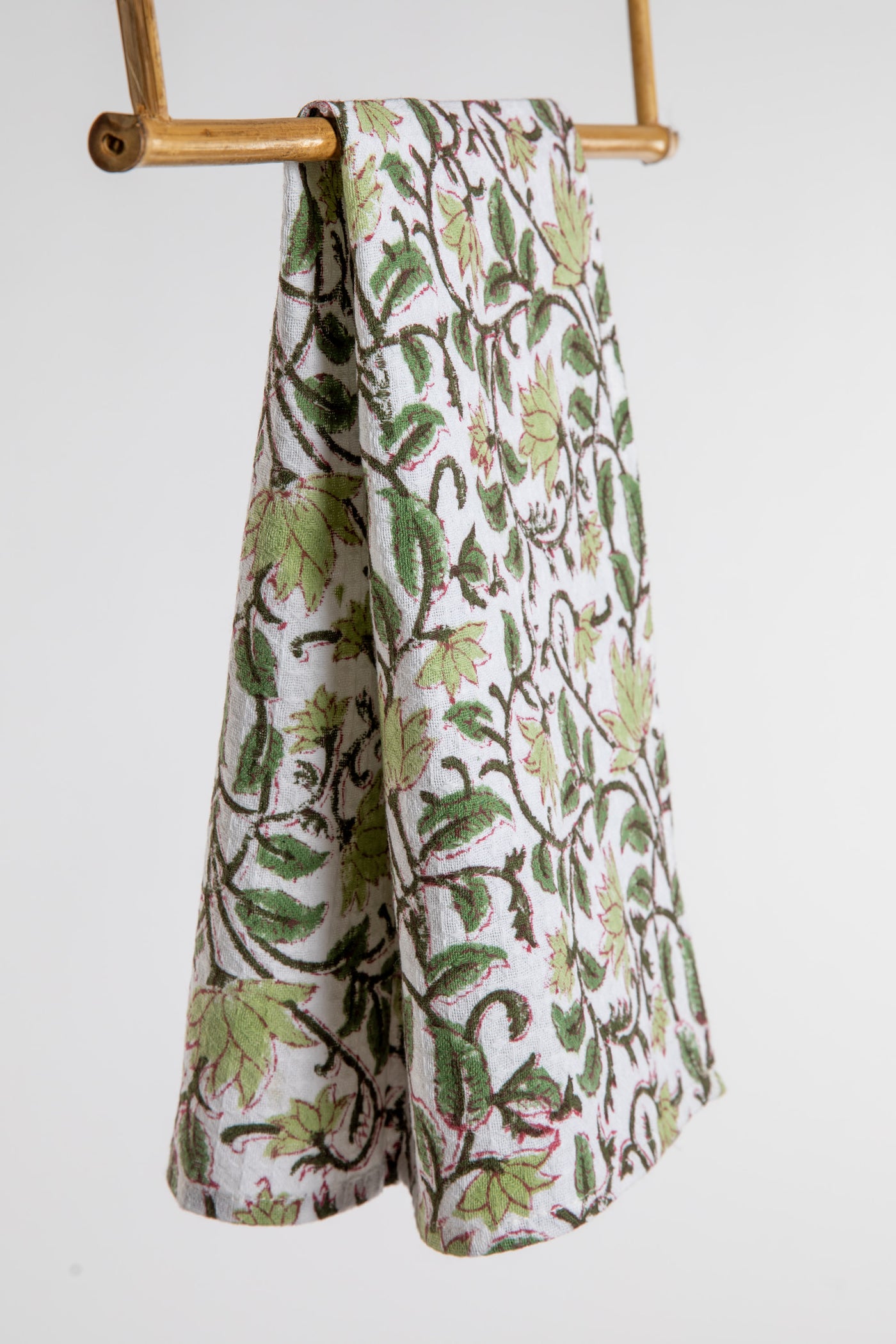 Green Floral Block Print Cotton Dish Towel