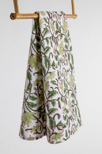 Green Floral Block Print Cotton Dish Towel