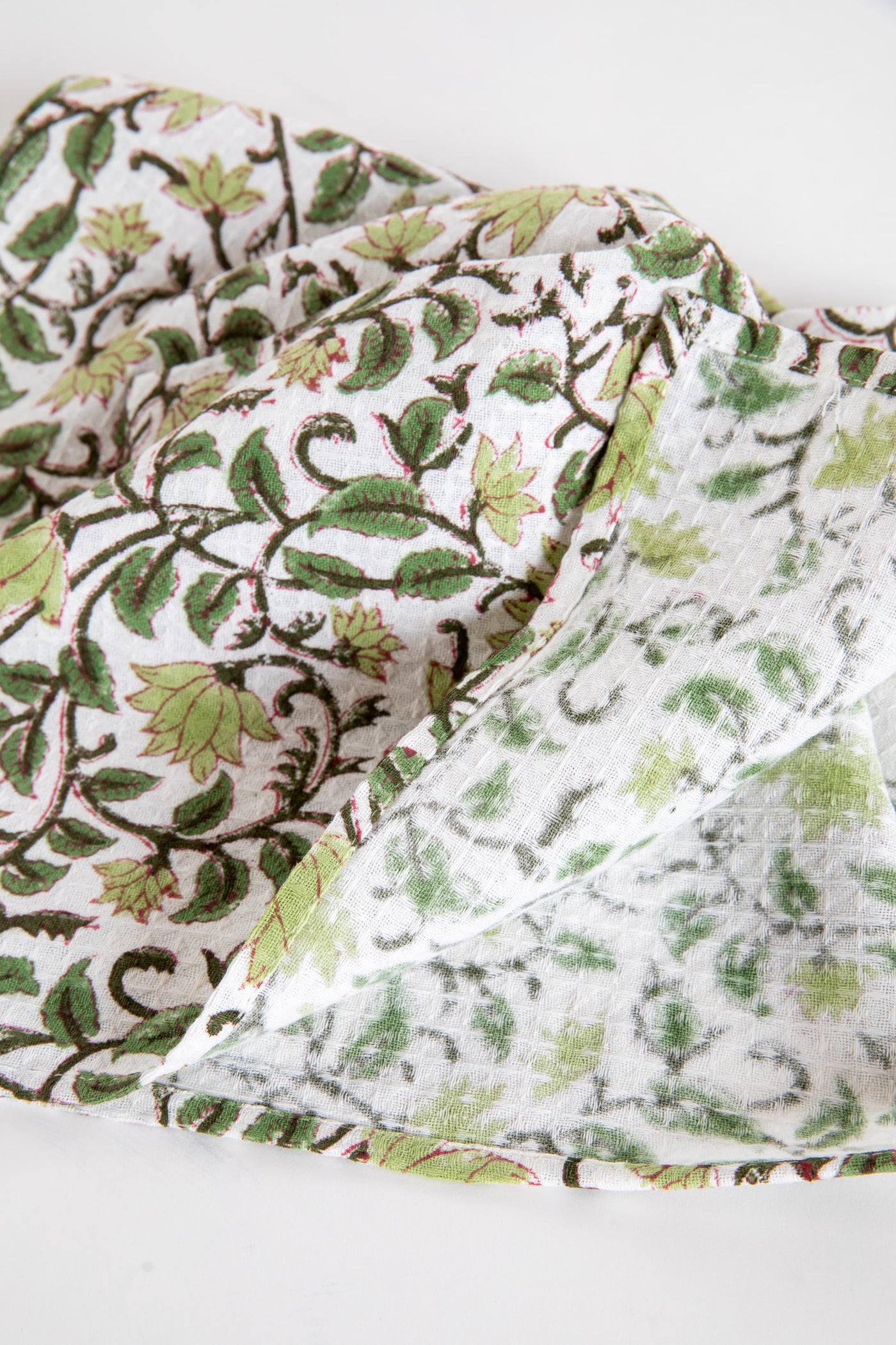 Green Floral Block Print Cotton Dish Towel
