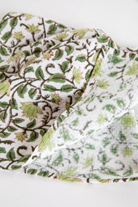 Green Floral Block Print Cotton Dish Towel
