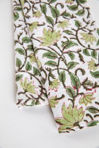 Green Floral Block Print Cotton Dish Towel