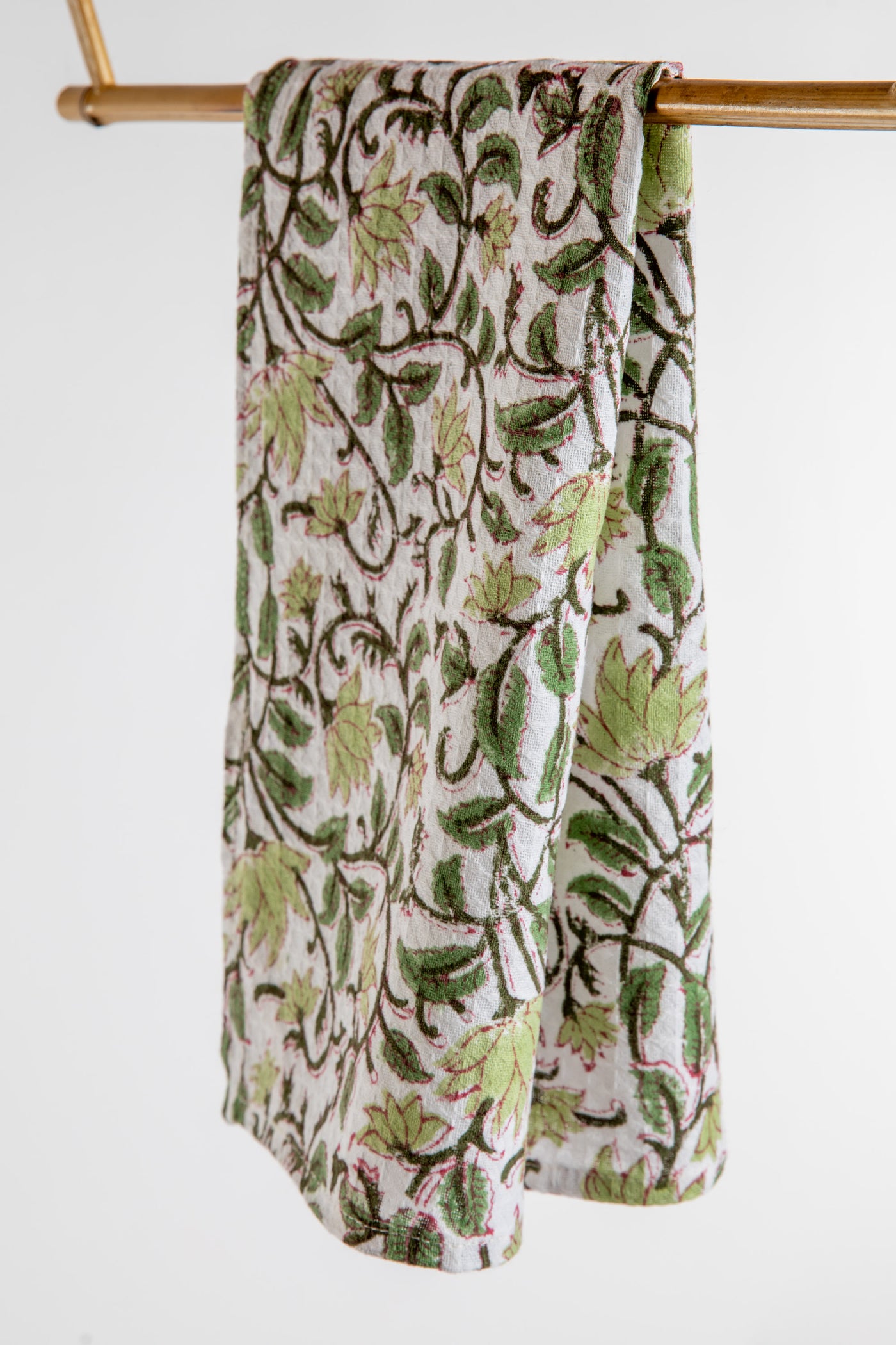 Green Floral Block Print Cotton Dish Towel
