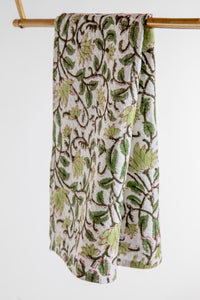 Green Floral Block Print Cotton Dish Towel