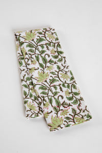 Green Floral Block Print Cotton Dish Towel