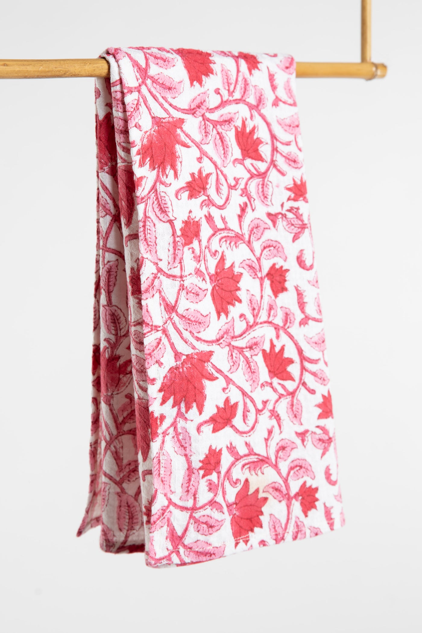 Red Floral Block Print Cotton Dish Towel