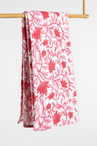 Red Floral Block Print Cotton Dish Towel