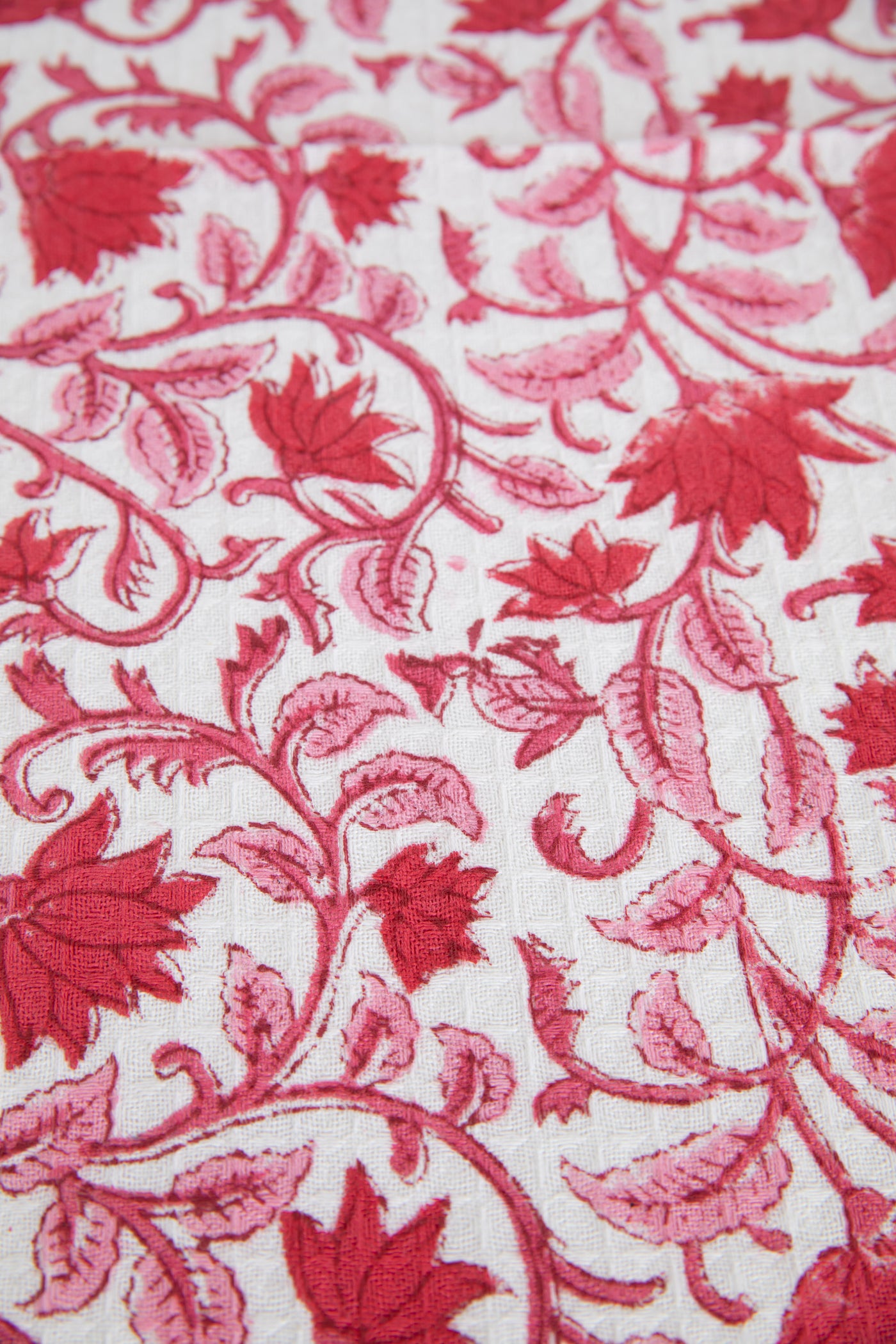 Red Floral Block Print Cotton Dish Towel