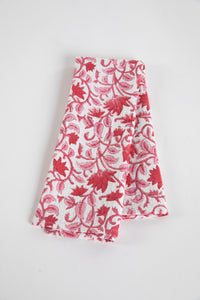 Red Floral Block Print Cotton Dish Towel