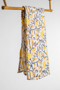 Yellow Floral Block Print Cotton Dish Towel