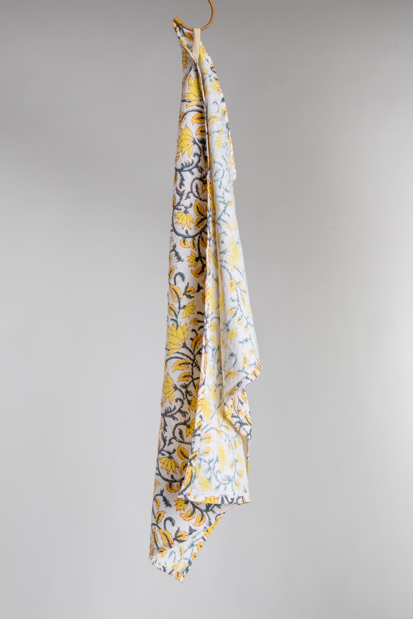 Yellow Floral Block Print Cotton Dish Towel