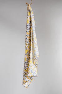 Yellow Floral Block Print Cotton Dish Towel