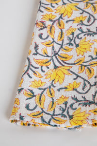 Yellow Floral Block Print Cotton Dish Towel
