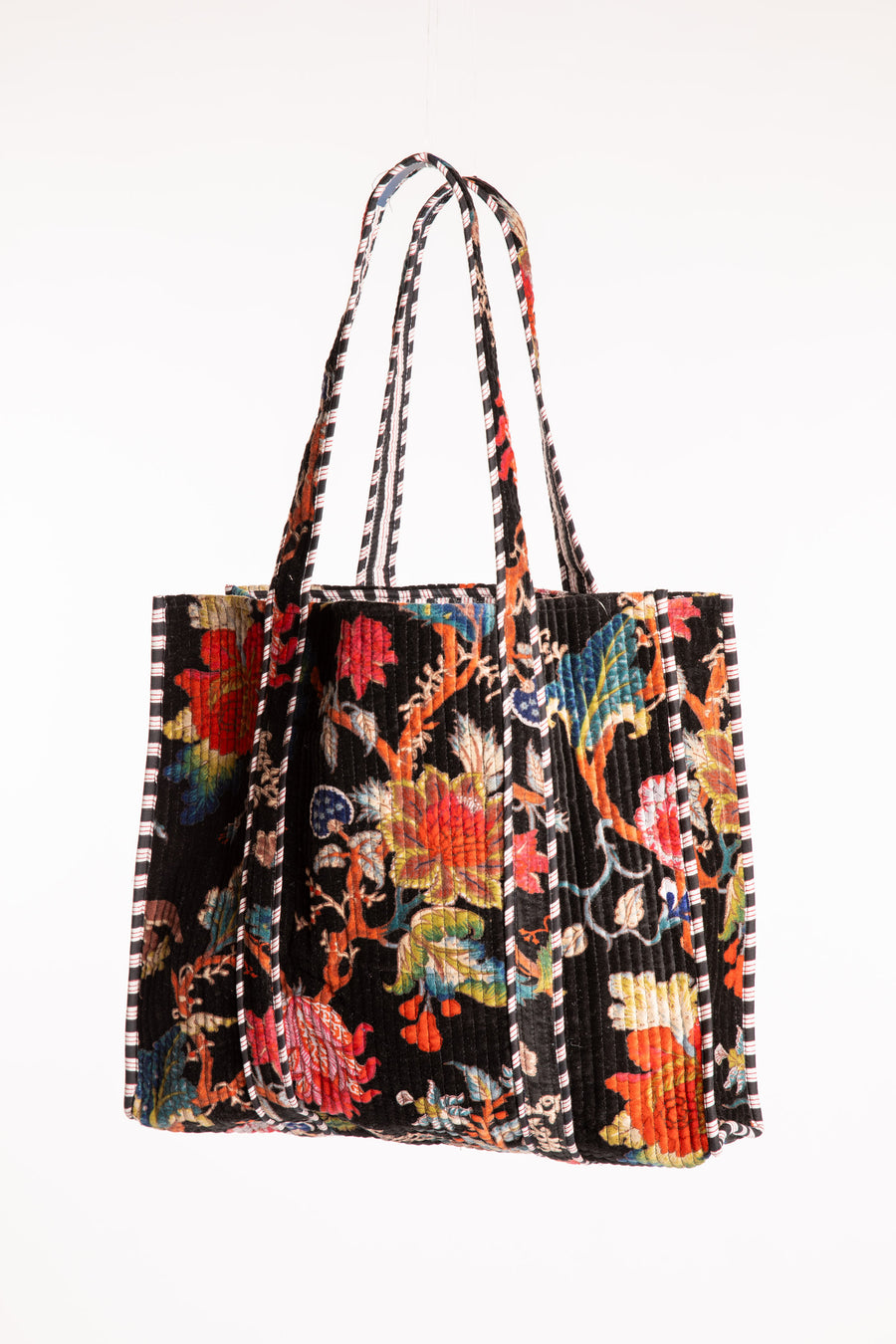 Multicolored floral patterned Bristol Plush Floral Tote Bag in color Black
