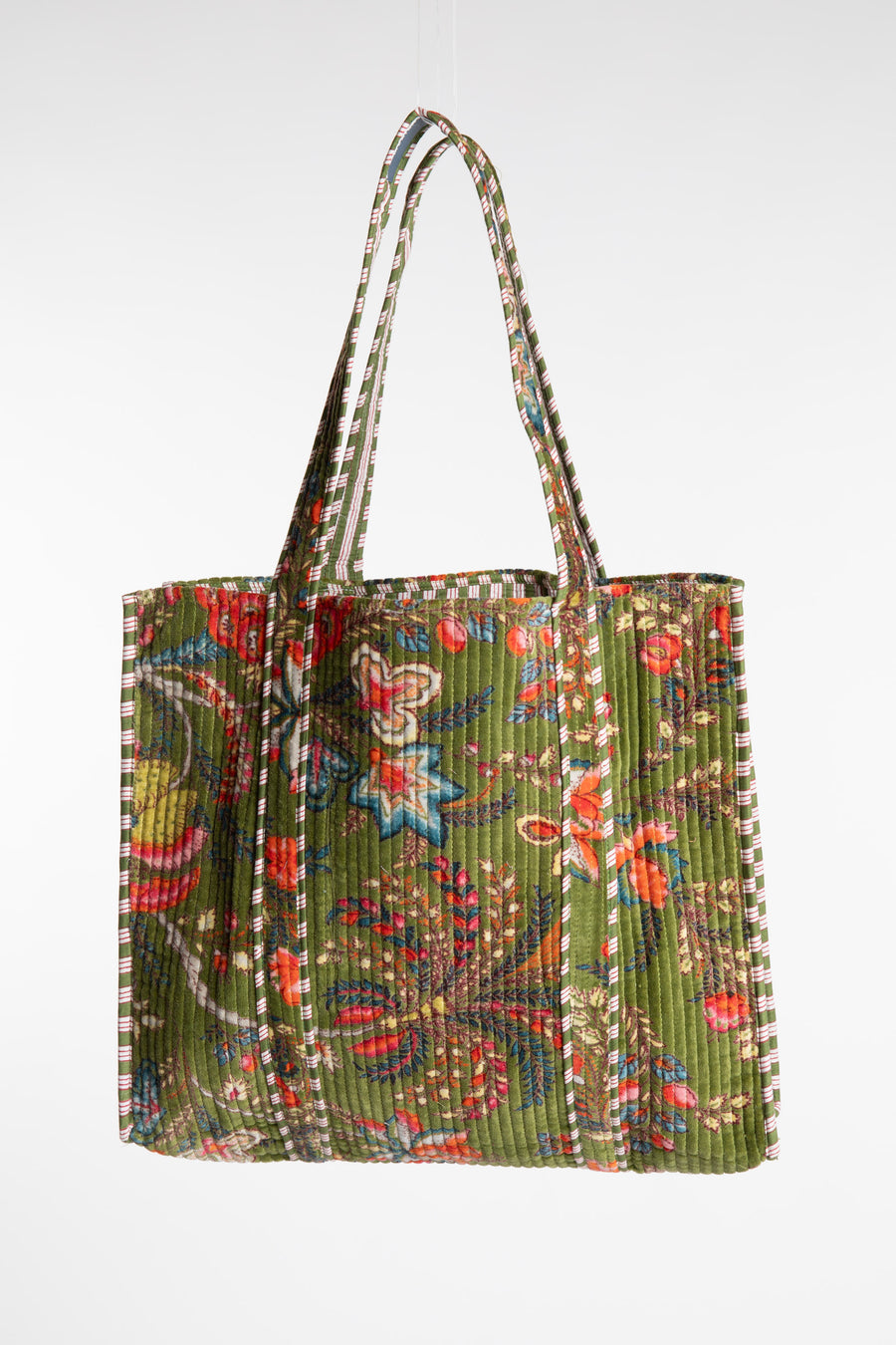 Colorful patterned Bristol Plush Floral Tote Bag in Green floral