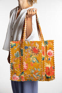 Floral patterned Bristol Plush Floral Tote Bag in color Yellow