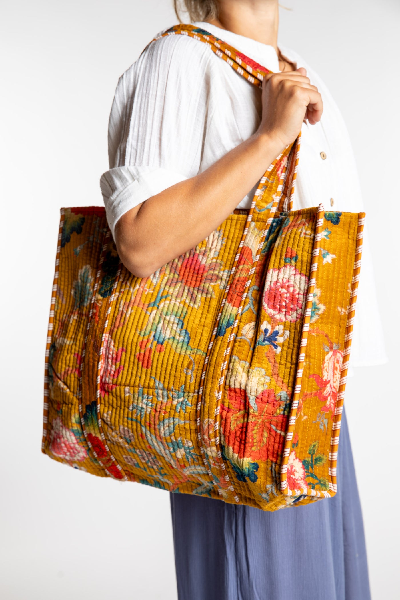 Floral patterned Bristol Plush Floral Tote Bag in color Yellow
