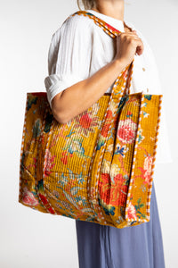 Floral patterned Bristol Plush Floral Tote Bag in color Yellow