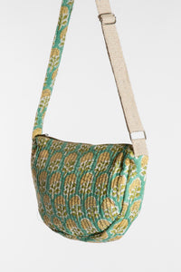 Quilted Cotton Boho Purse in Aquamarine green floral block print