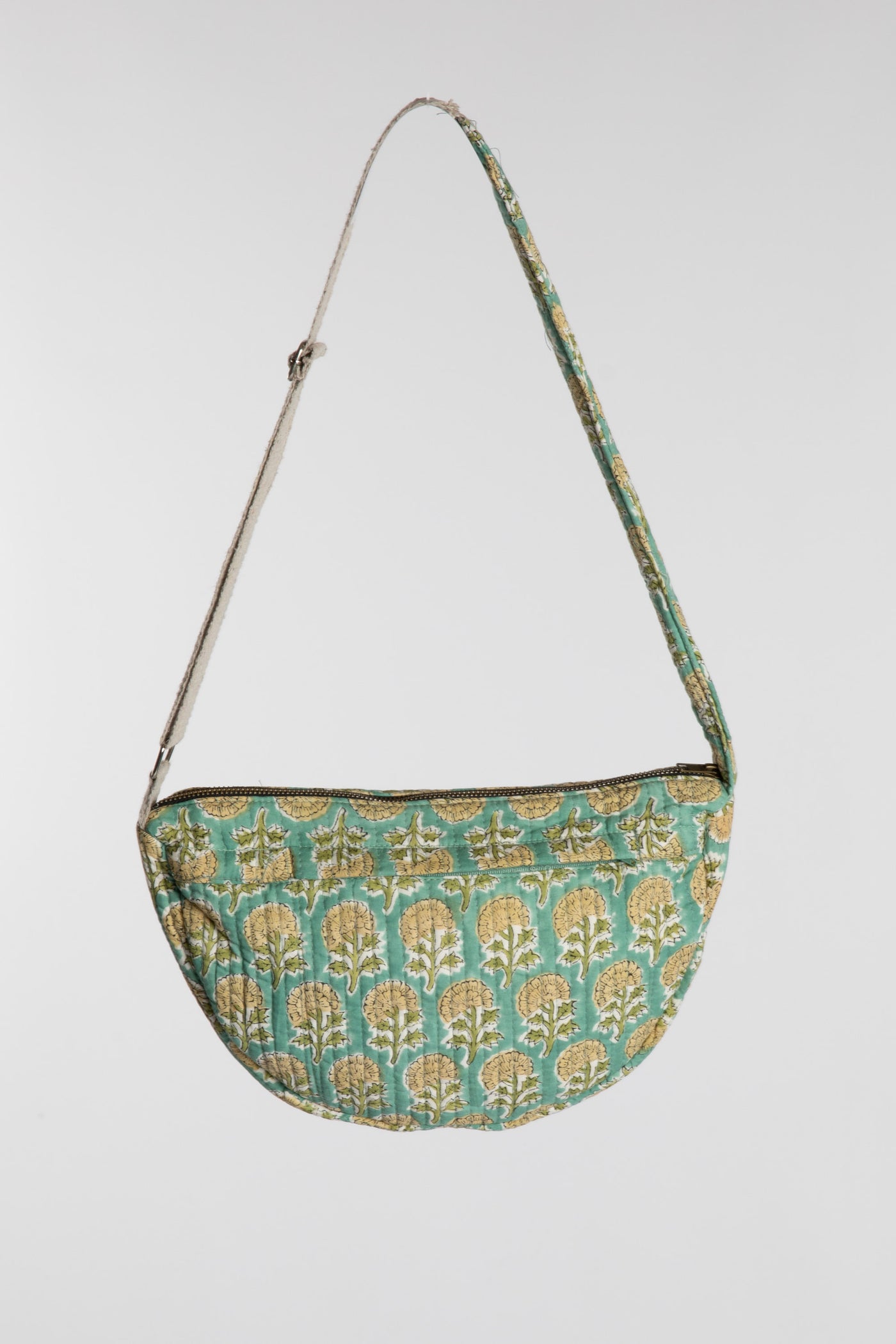 Quilted Cotton Boho Purse in Aquamarine green floral block print